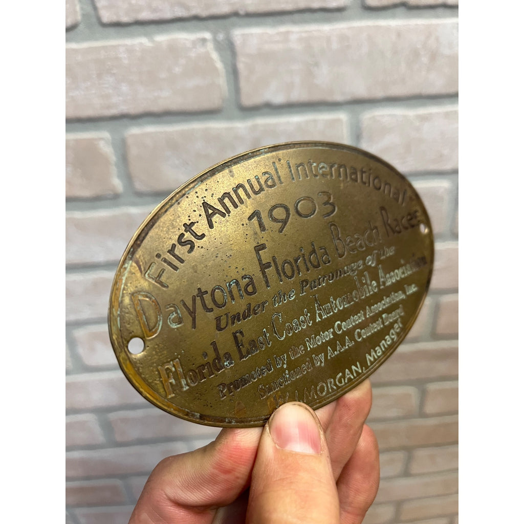 Rare 1903 Daytona Florida Beach Races Brass Plaque AAA Early Racing Automobilia
