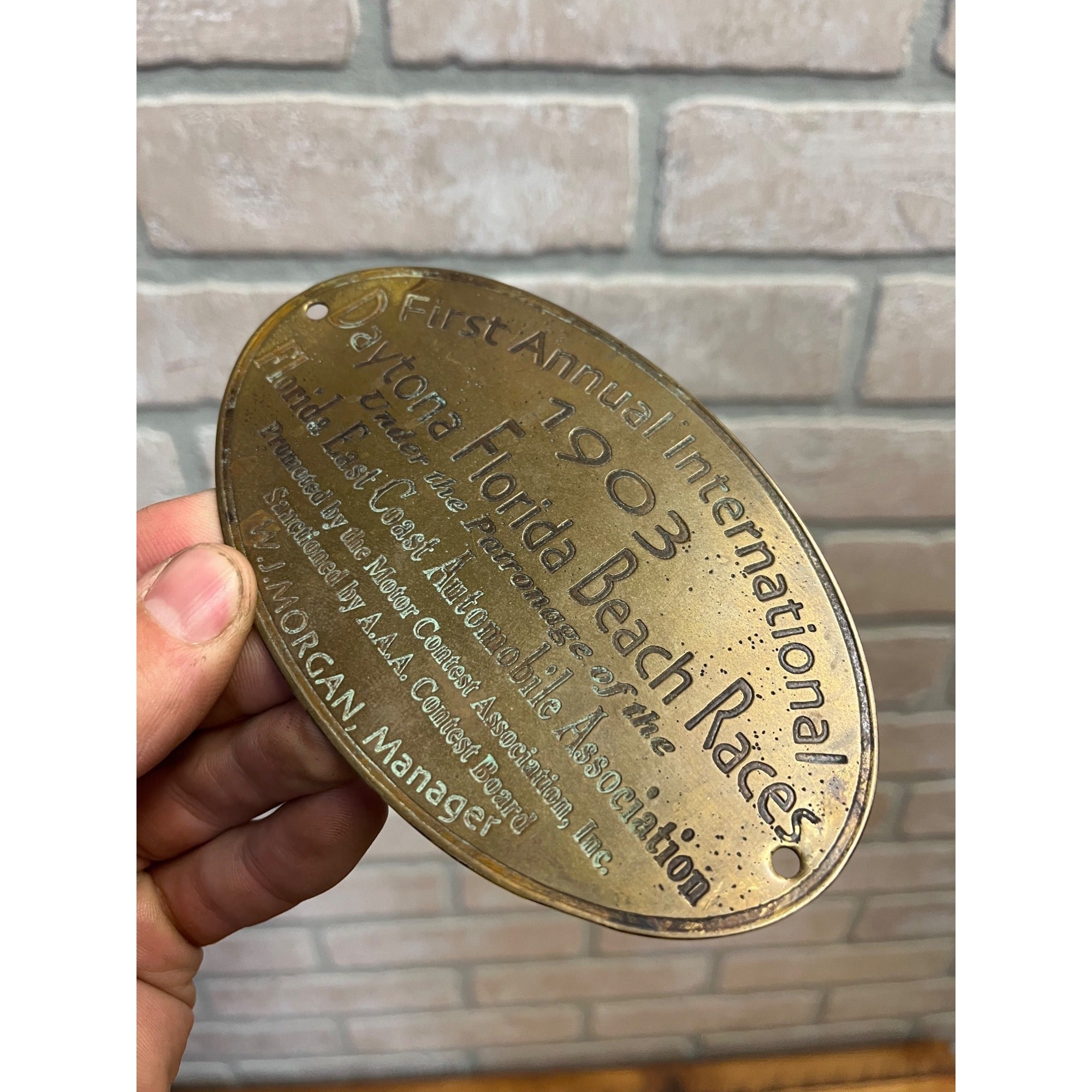 Rare 1903 Daytona Florida Beach Races Brass Plaque AAA Early Racing Automobilia