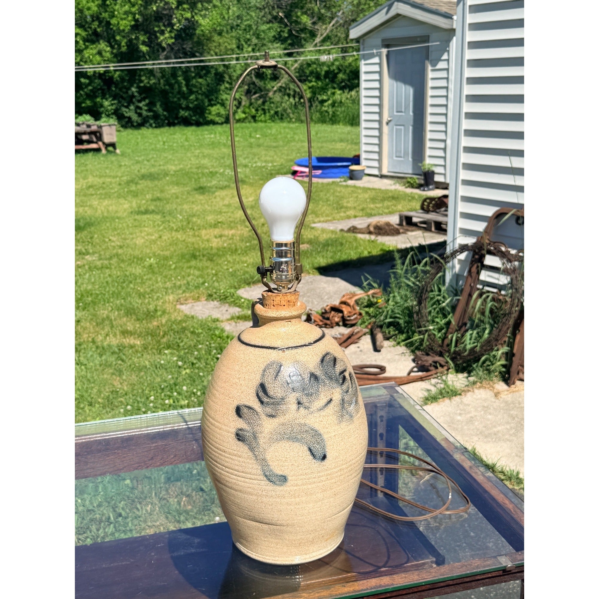 Vintage Rowe Pottery Works Stoneware Crock Table Lamp Cambridge Wis 1993