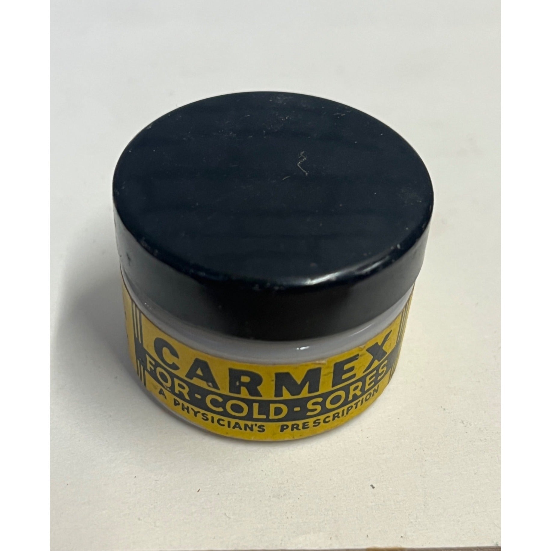 Vintage Carmex Cold Sores Milk Glass Jar Medicine - Empty - Physician Remedy