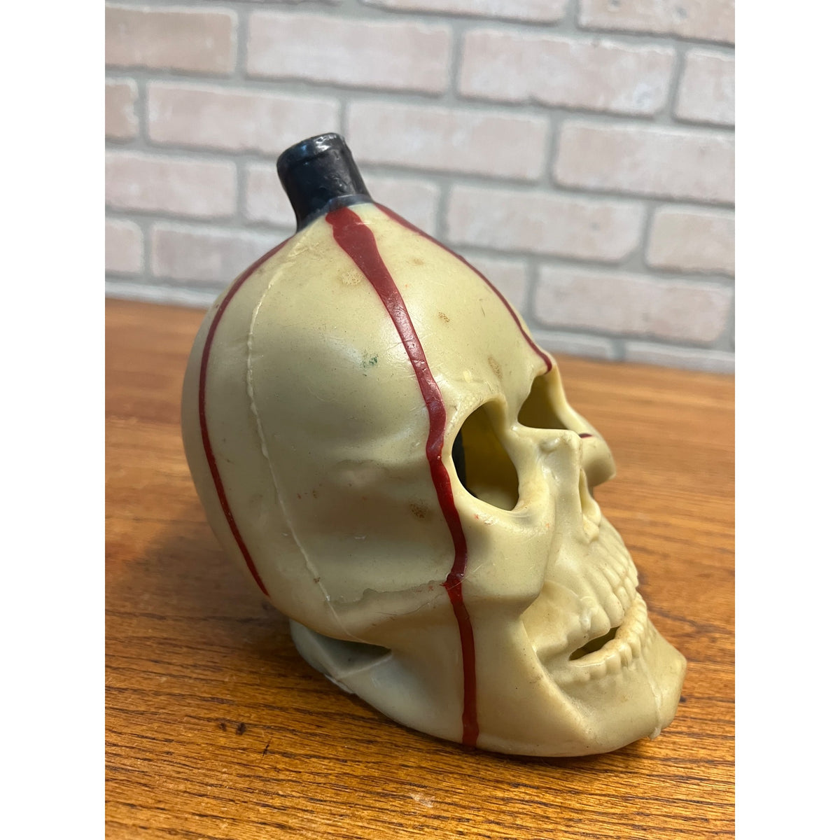 RARE Vintage Halloween Gurley Novelty Figural Wax Candle Bleeding Skull