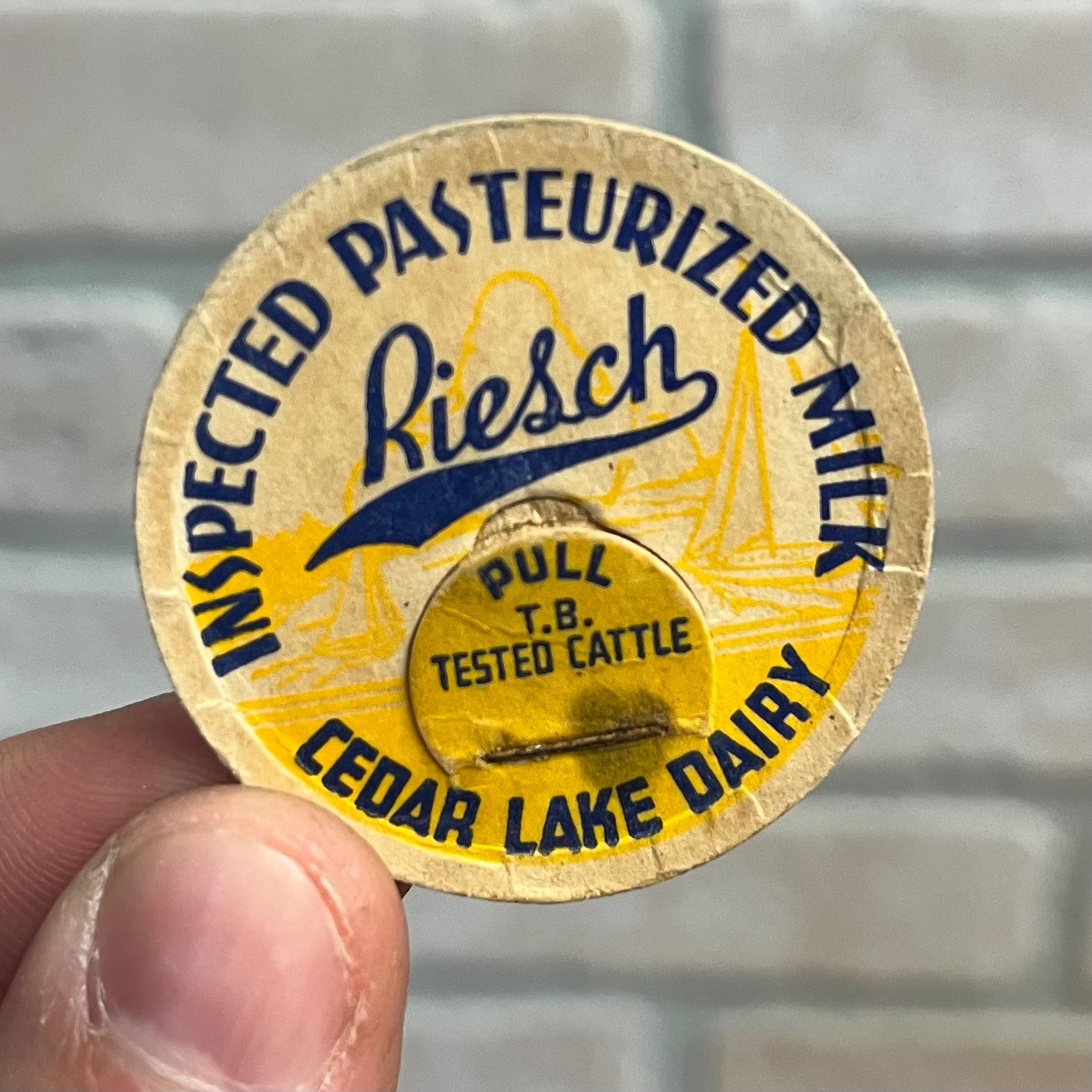 Milk Bottle Cap - Riesch Cedar Lake Dairy - West Bend Wisconsin - Advertising