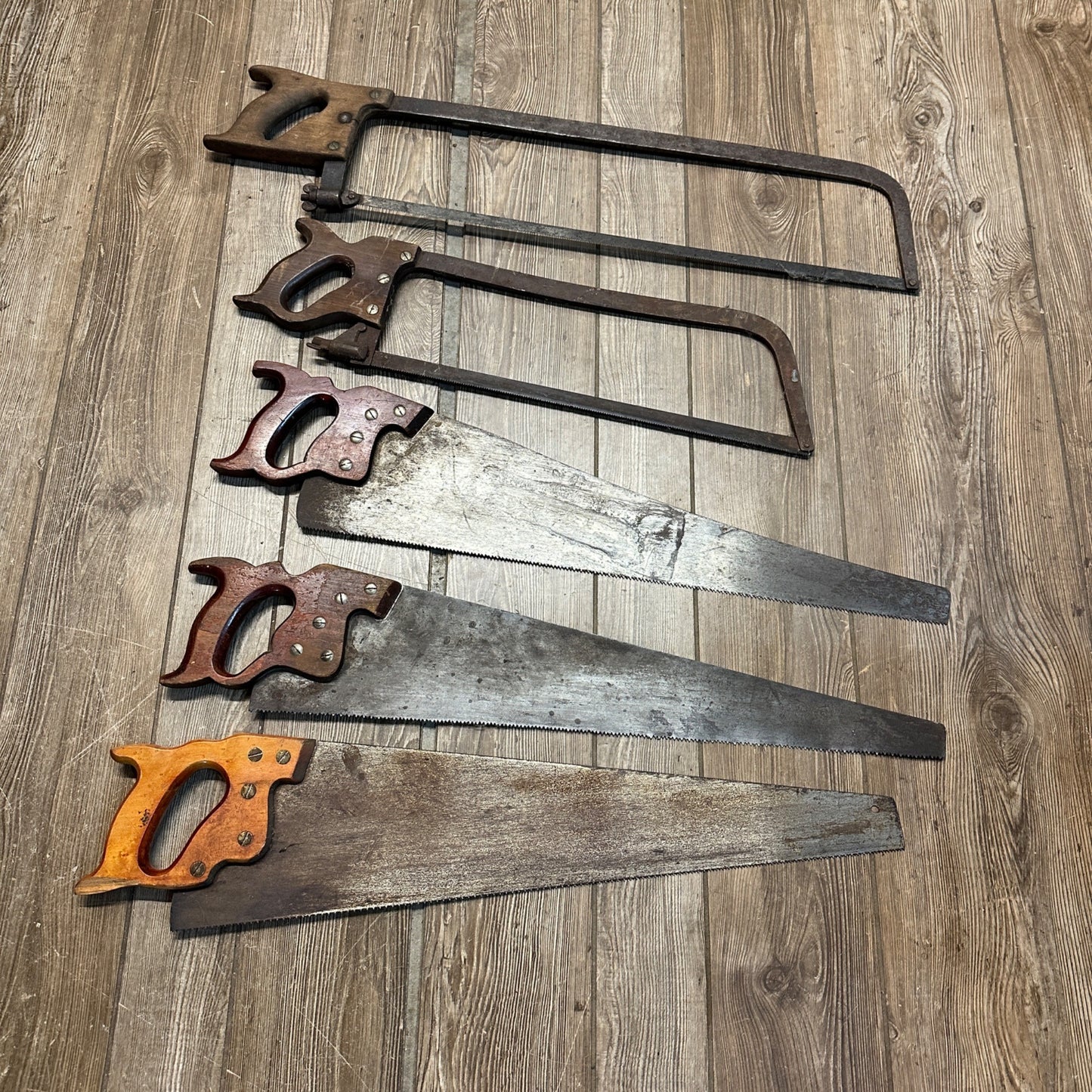 Lot of 5 Vintage Antique Saws Disston Keystone Nicholson Meat Saw