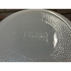 Vintage Currier & Ives Round Baking Dish Winter Farm or Cabin Scene Glasbake USA Milk Glass Ovenware Casserole