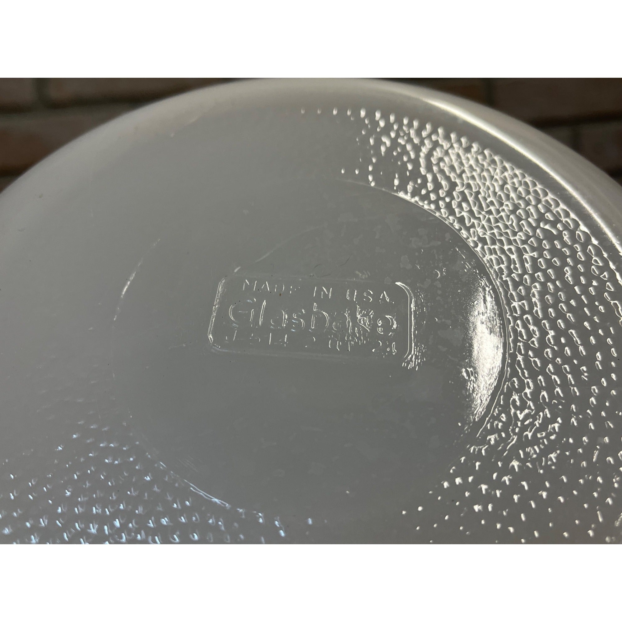 Vintage Currier & Ives Round Baking Dish Winter Farm or Cabin Scene Glasbake USA Milk Glass Ovenware Casserole