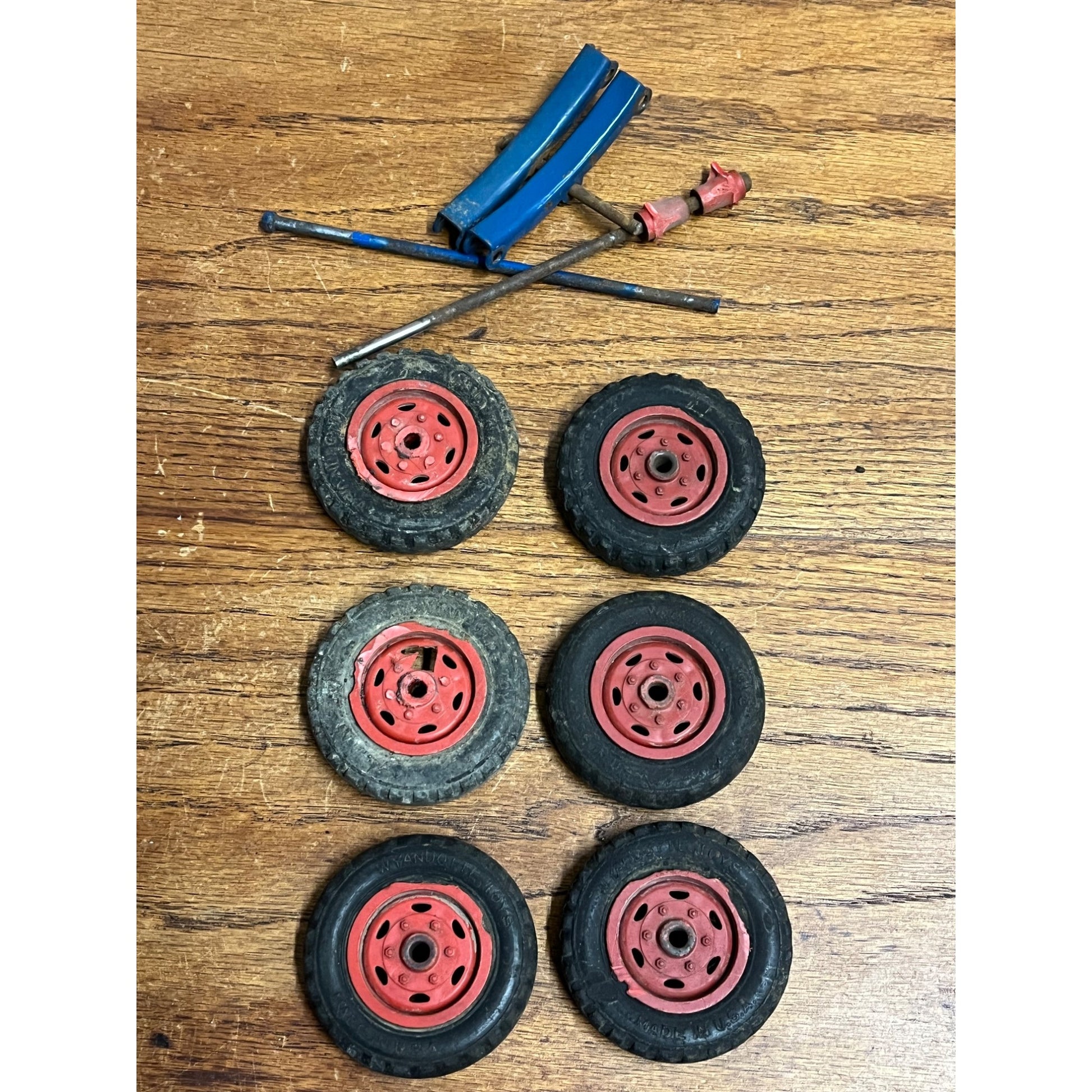 Vintage Wyandotte Semi Truck Tires Replacement Parts Red Wheels 2.25"