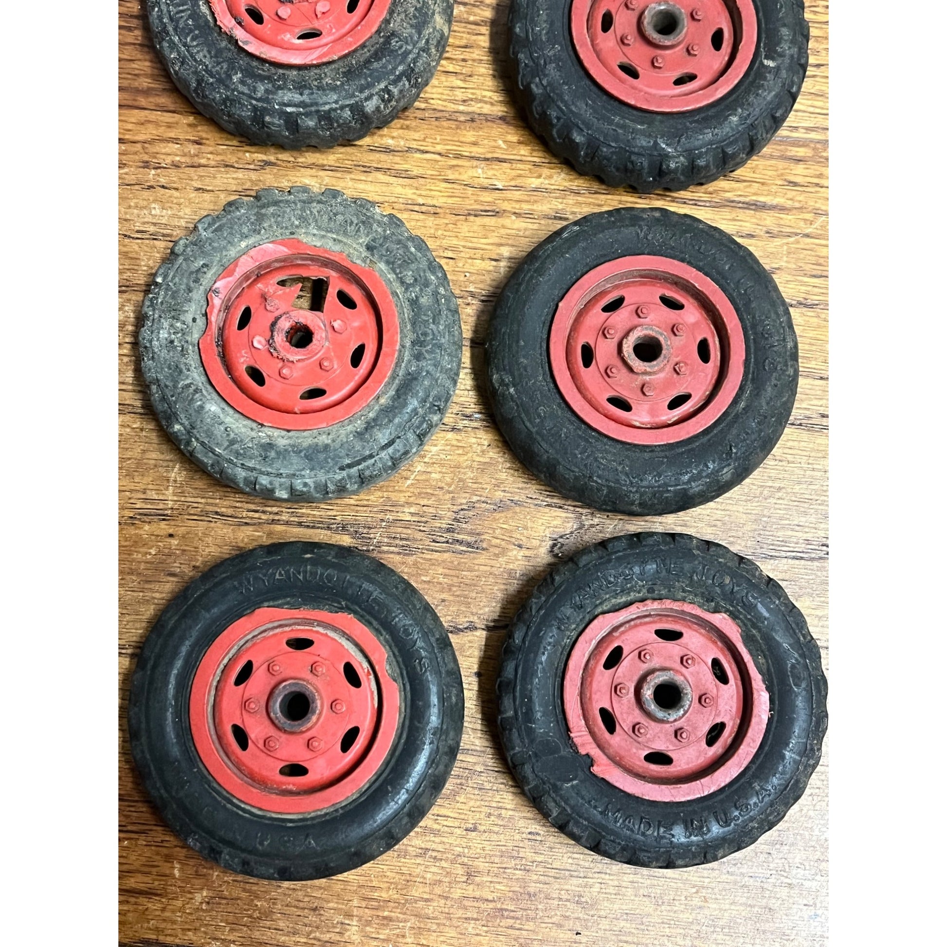 Vintage Wyandotte Semi Truck Tires Replacement Parts Red Wheels 2.25"