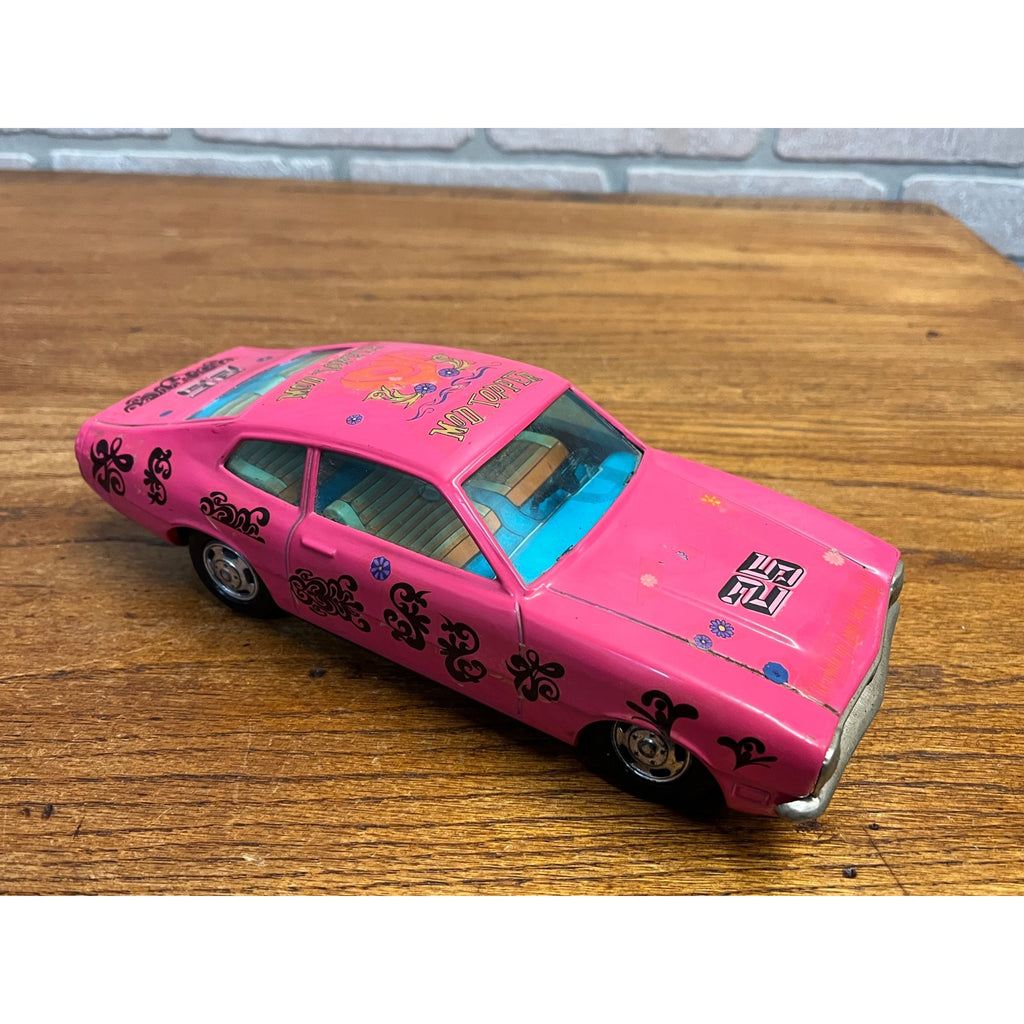 Vintage Bandai Hot Pink Ford Maverick Coupe Battery Operated Tin Toy Car