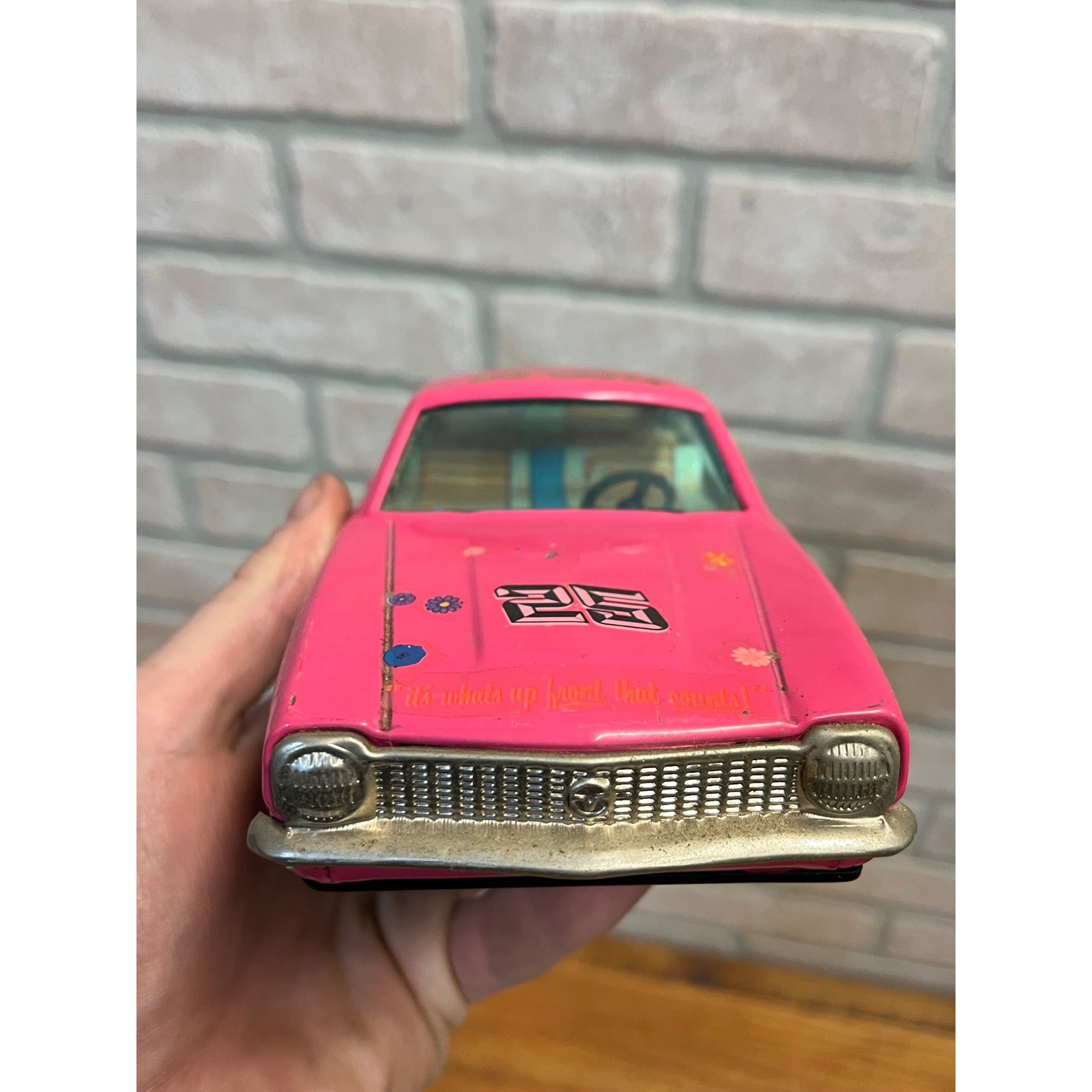 Vintage Bandai Hot Pink Ford Maverick Coupe Battery Operated Tin Toy Car
