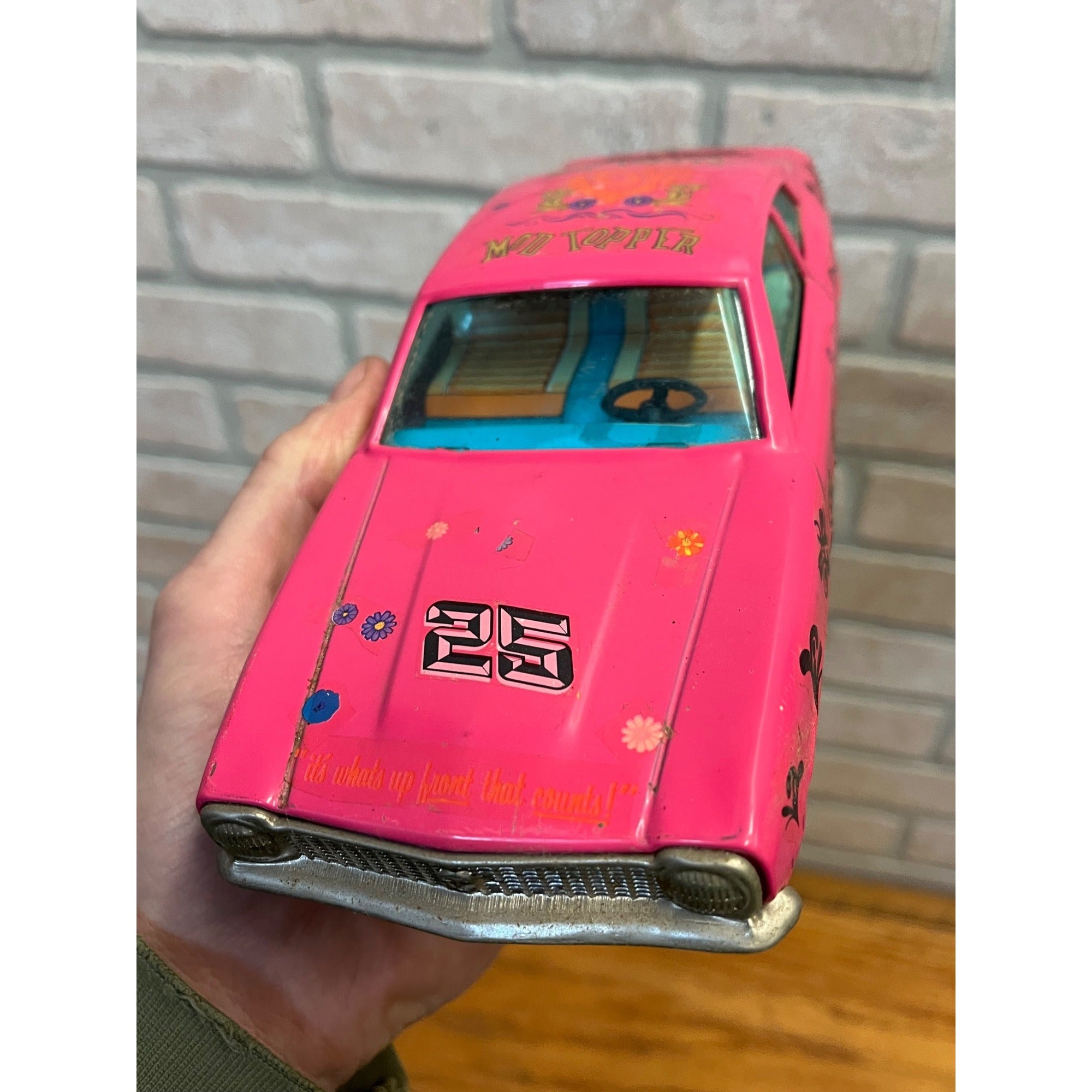 Vintage Bandai Hot Pink Ford Maverick Coupe Battery Operated Tin Toy Car