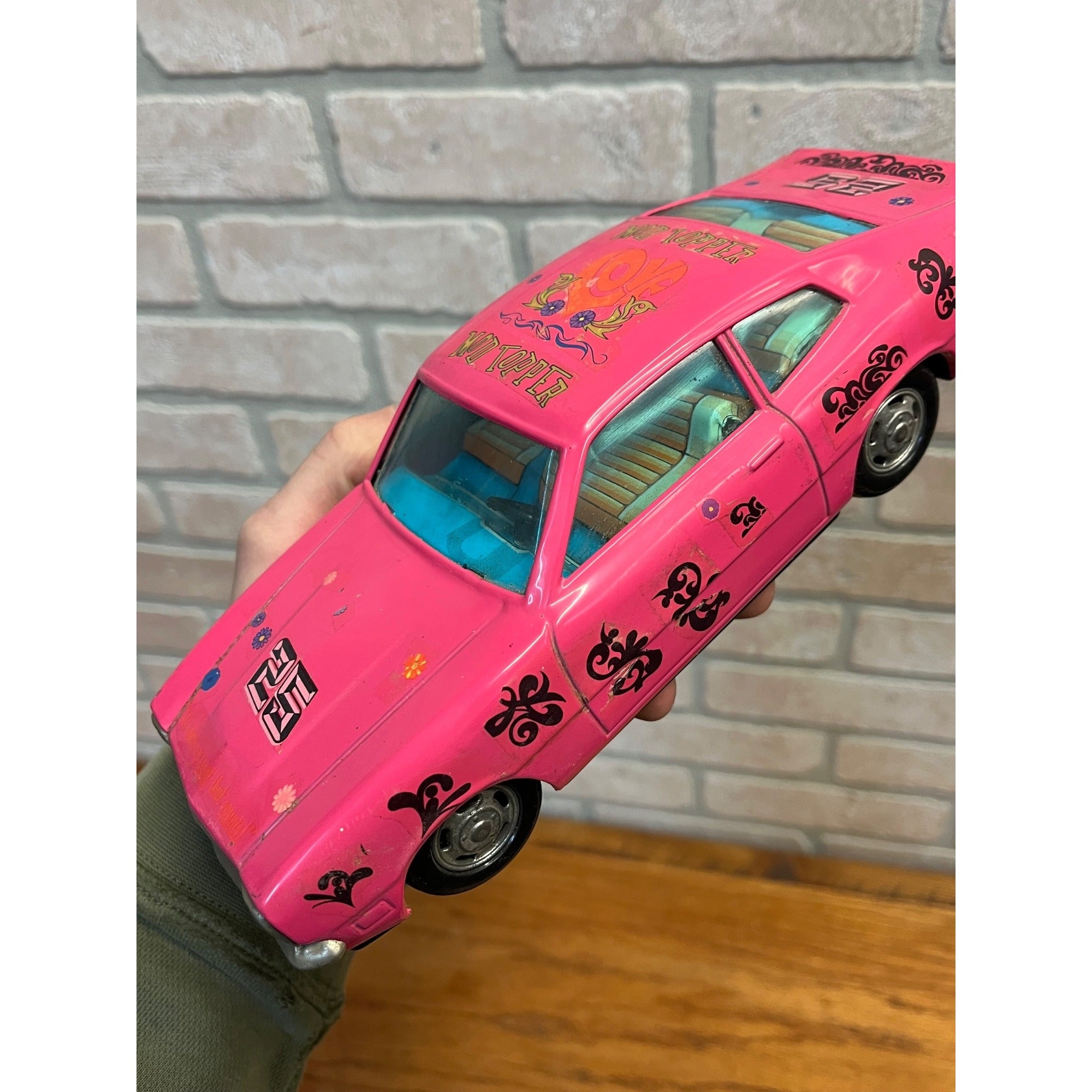 Vintage Bandai Hot Pink Ford Maverick Coupe Battery Operated Tin Toy Car
