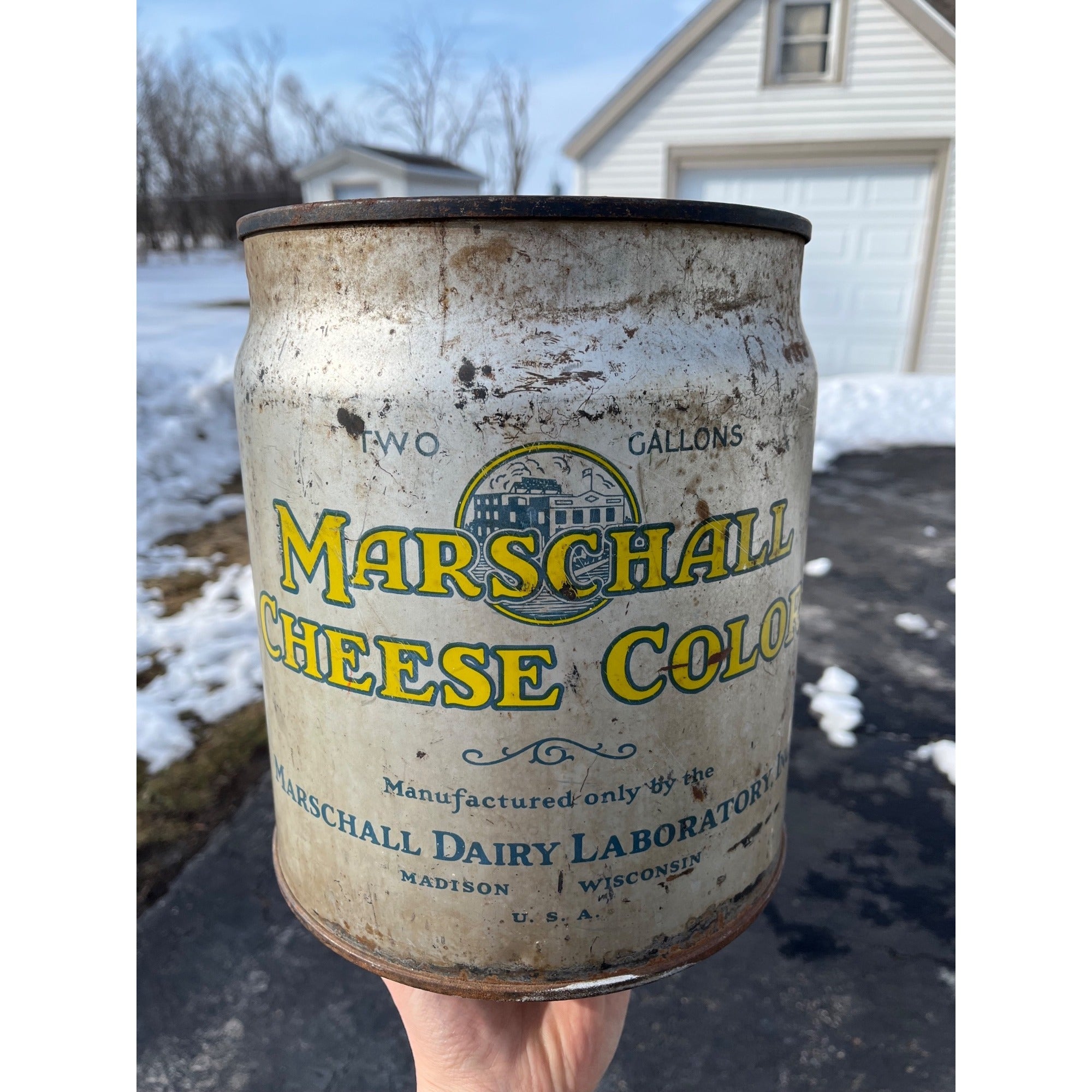 Vintage Marschall Cheese Color Advertising Can Madison Wis Primitive Farmhouse