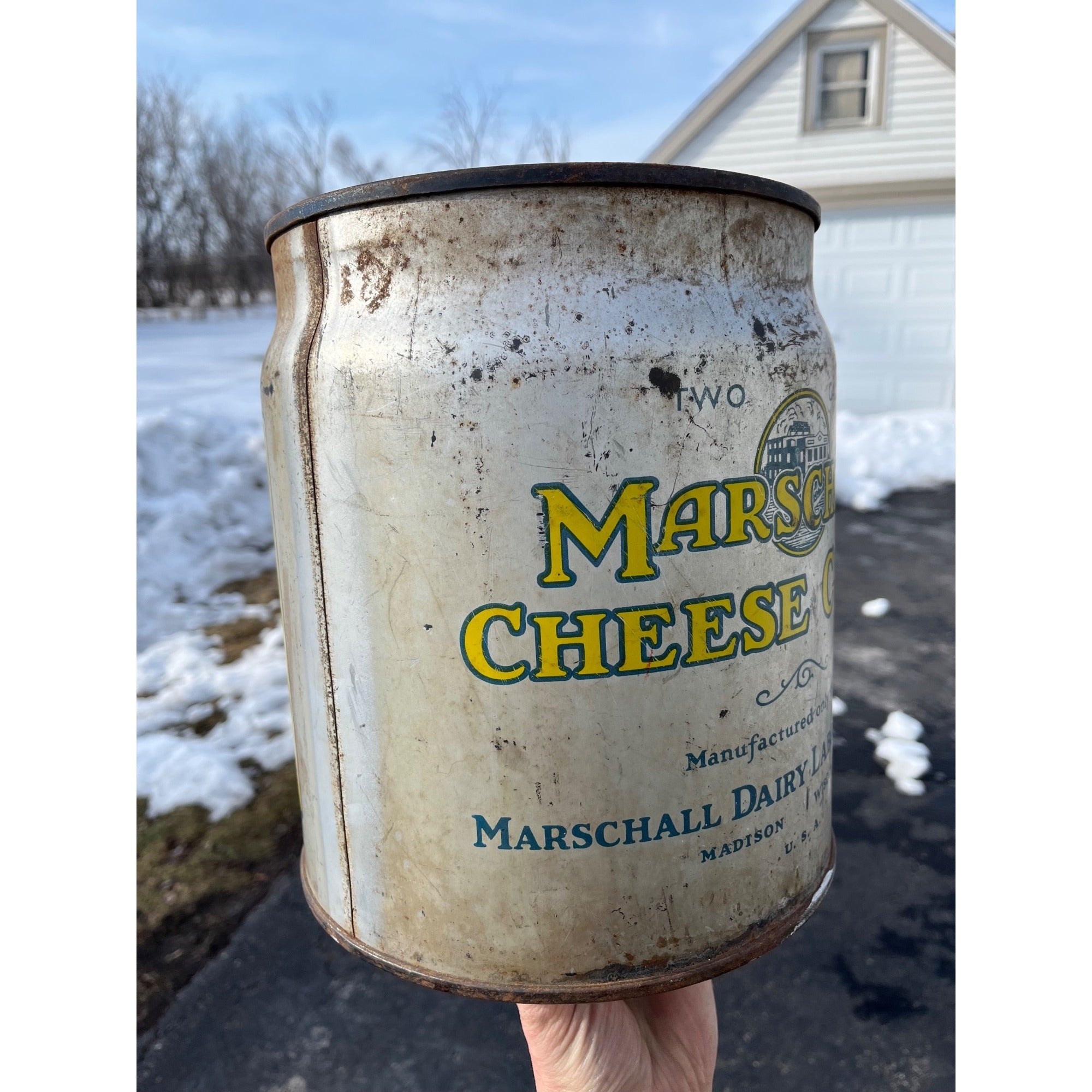 Vintage Marschall Cheese Color Advertising Can Madison Wis Primitive Farmhouse
