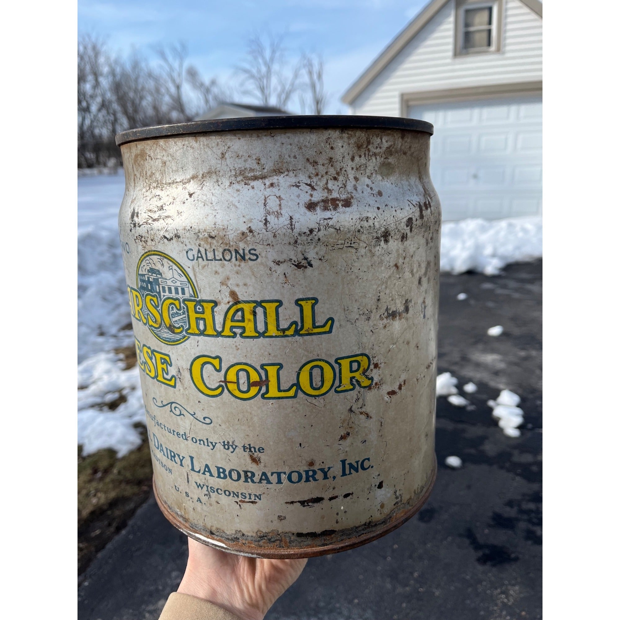 Vintage Marschall Cheese Color Advertising Can Madison Wis Primitive Farmhouse