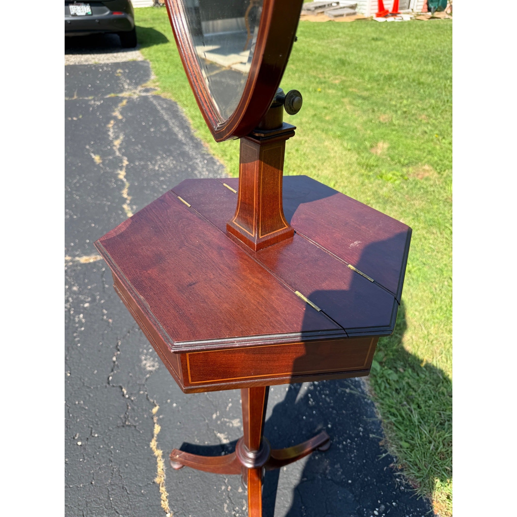 Antique Edwardian Mahogany Inlaid Shaving Stand Dressing Mirror Vanity c1900