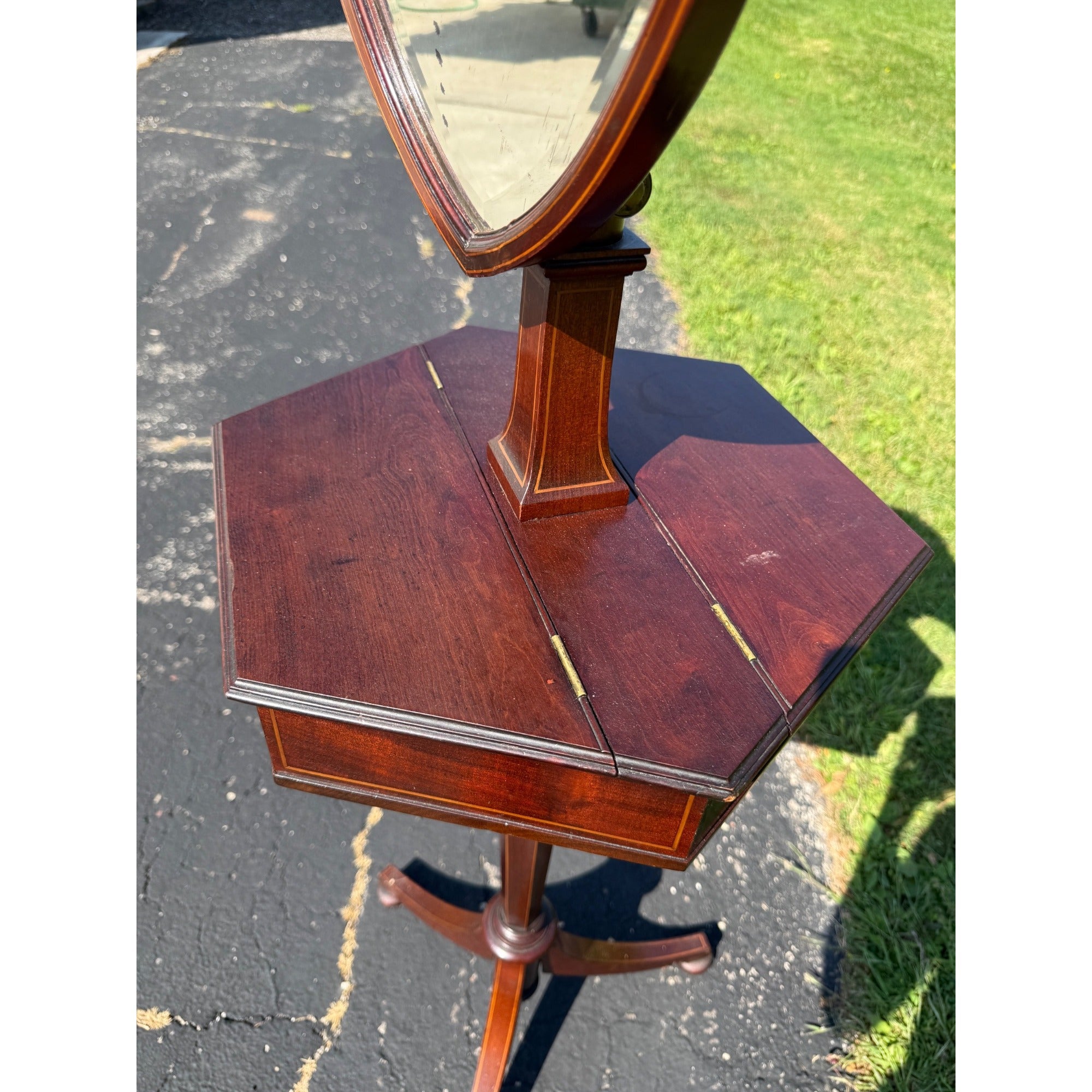 Antique Edwardian Mahogany Inlaid Shaving Stand Dressing Mirror Vanity c1900