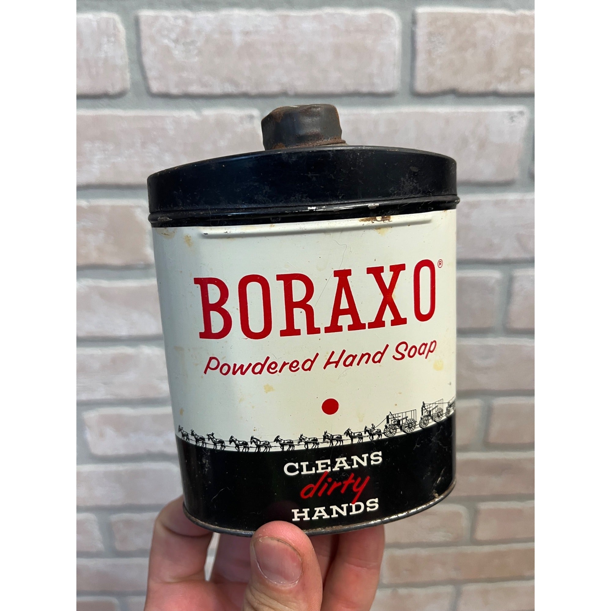 Vintage Boraxo Powered Hand Soap 20 Mule Team Advertising Empty Tin Can