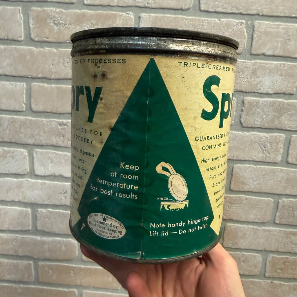Vintage Empty Spry Pure Vegetable Shortening Lever Brother Co. 3lb Tin