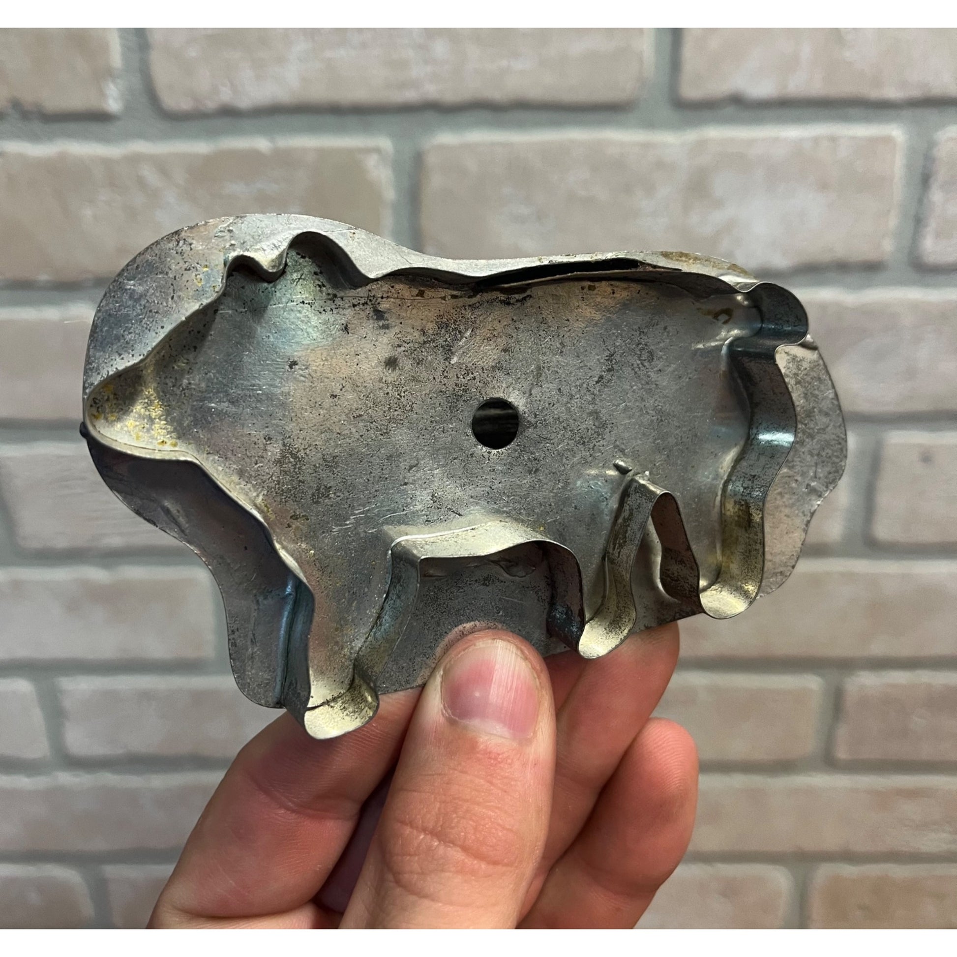 Antique Vintage Primitive Pig Hog  Tin Metal Cookie Cutter Soldered Handle
