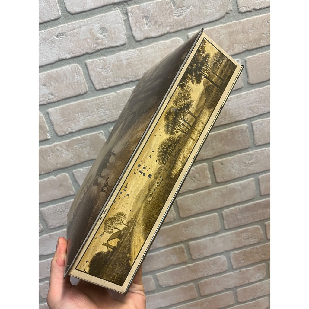 Vintage 1920s Uneeda Biscuit Metal Tin Box Featuring Pastoral Scenes Hinged