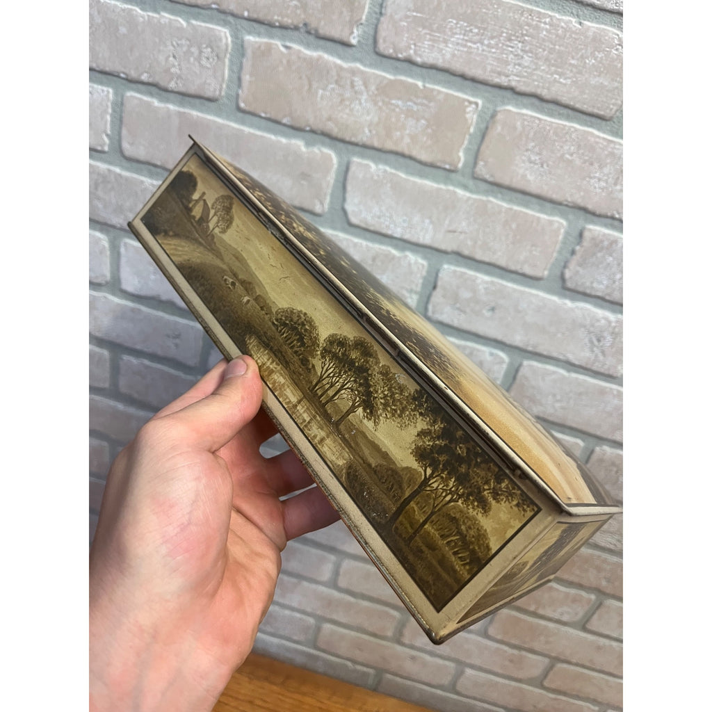 Vintage 1920s Uneeda Biscuit Metal Tin Box Featuring Pastoral Scenes Hinged