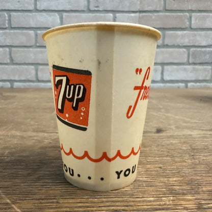 Vintage 7up 4oz Fresh Up Wave Soda Promotional Wax Paper Cup