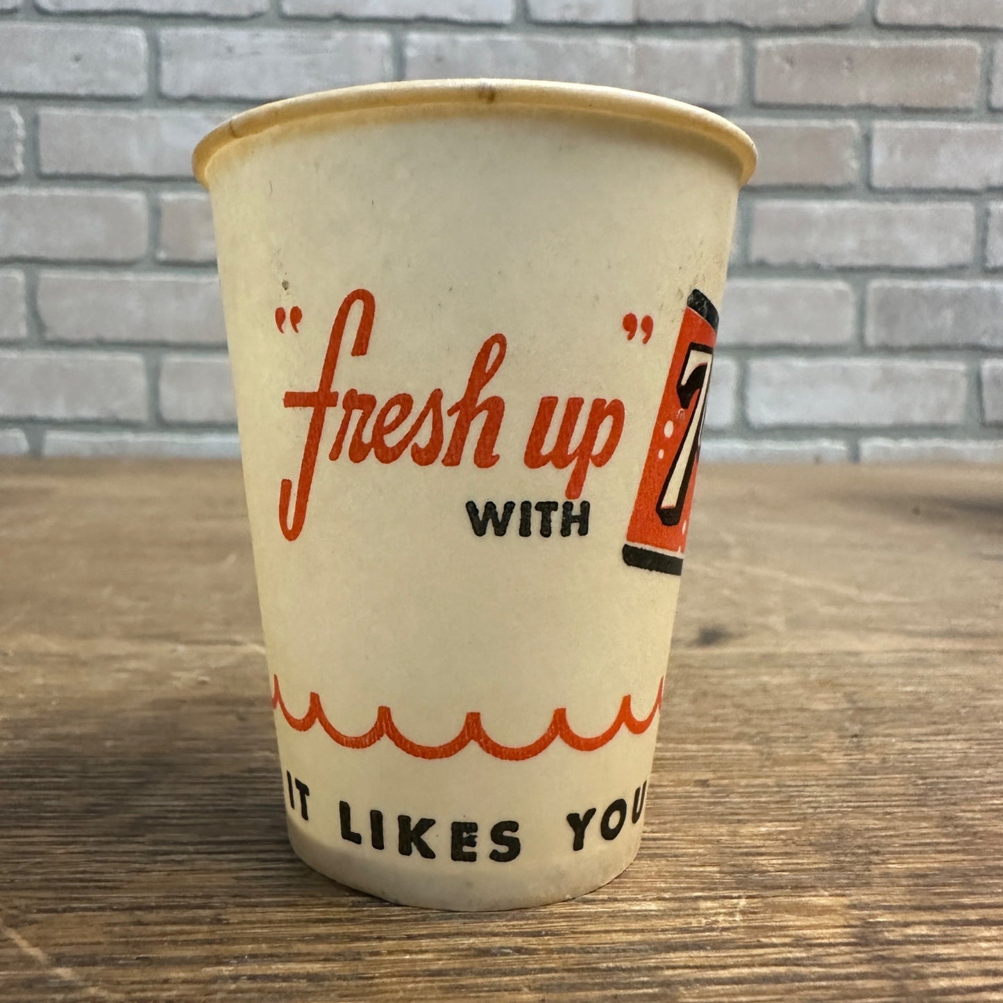 Vintage 7up 4oz Fresh Up Wave Soda Promotional Wax Paper Cup