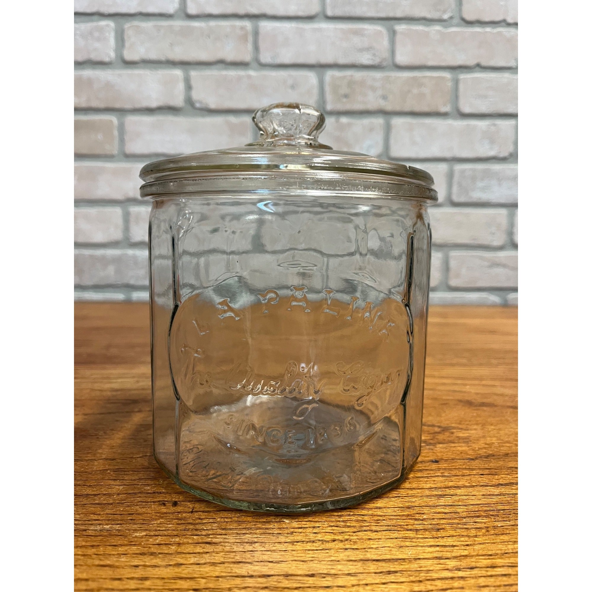 Vintage 1920s La Palina Quality Congress Cigar Co Clear Glass Jar Humidor w/ Lid