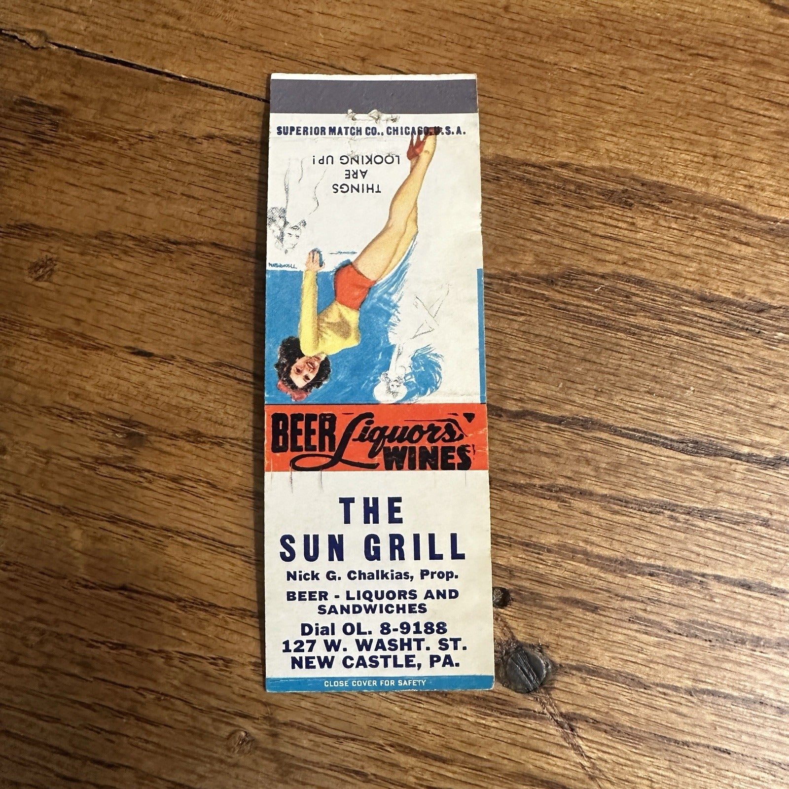 1940s 1950s Pinup Girl Girlie Matchbook Cover New Castle PA Sun Grill