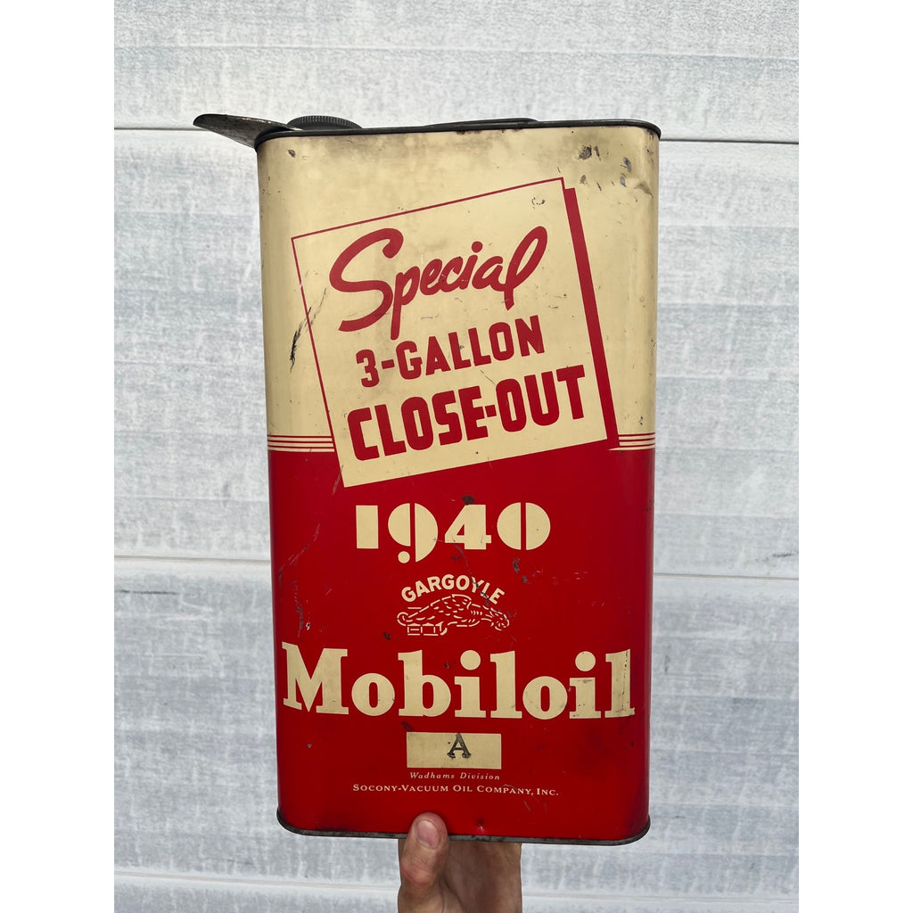 RARE Vintage Mobiloil Wadhams 1940 Close-Out 3 Gallon Motor Oil Can Gargoyle