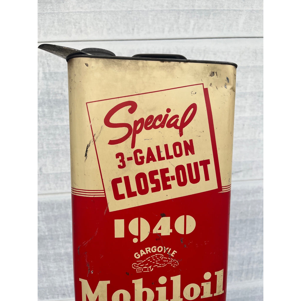RARE Vintage Mobiloil Wadhams 1940 Close-Out 3 Gallon Motor Oil Can Gargoyle