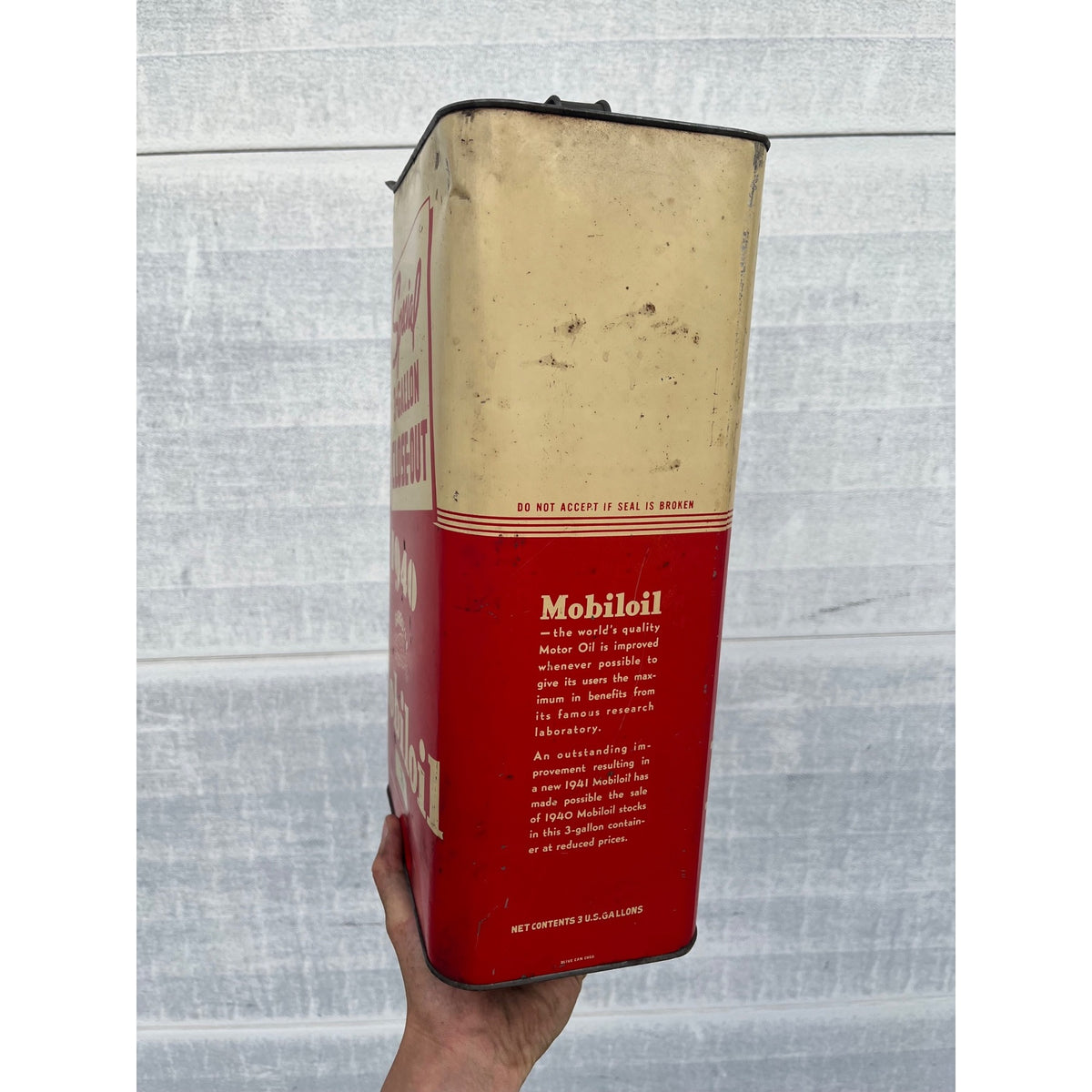 RARE Vintage Mobiloil Wadhams 1940 Close-Out 3 Gallon Motor Oil Can Gargoyle