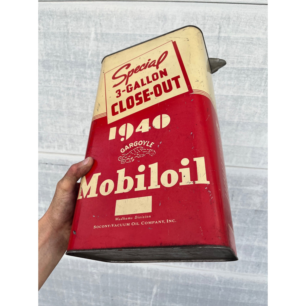 RARE Vintage Mobiloil Wadhams 1940 Close-Out 3 Gallon Motor Oil Can Gargoyle