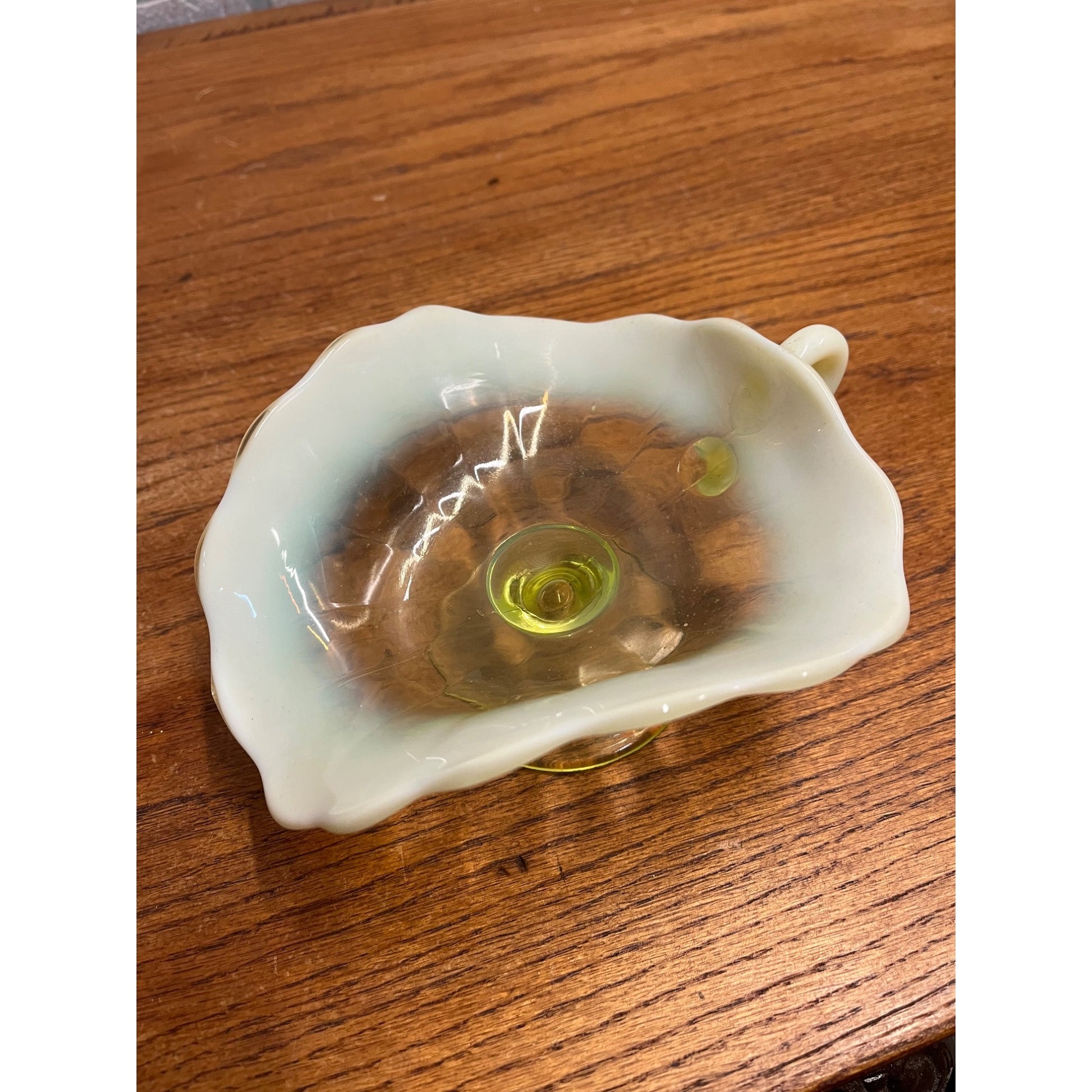 Vintage Northwood Yellow Vaseline Footed Compote Candy Dish Uranium Handled