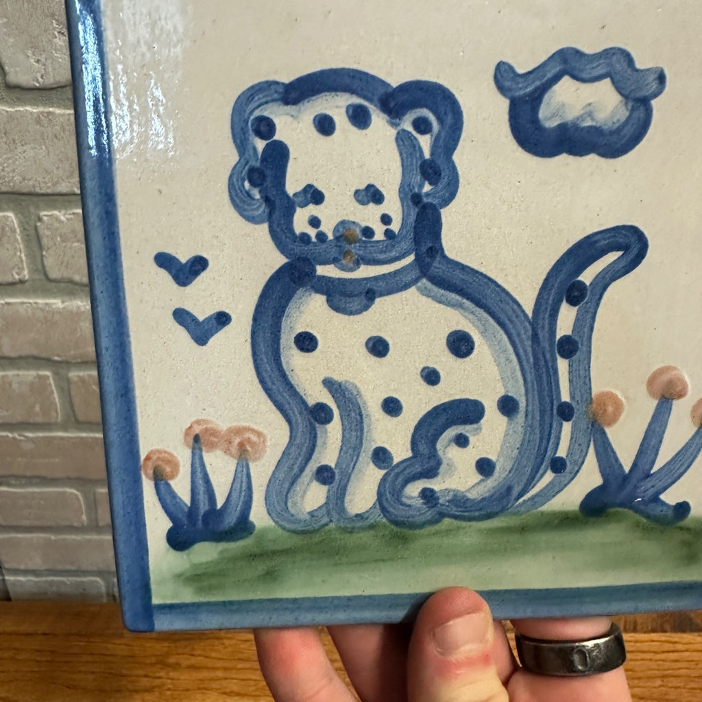 Mary M.A. Hadley Pottery Dog/Puppy Square Trivet Tile Country Scene
