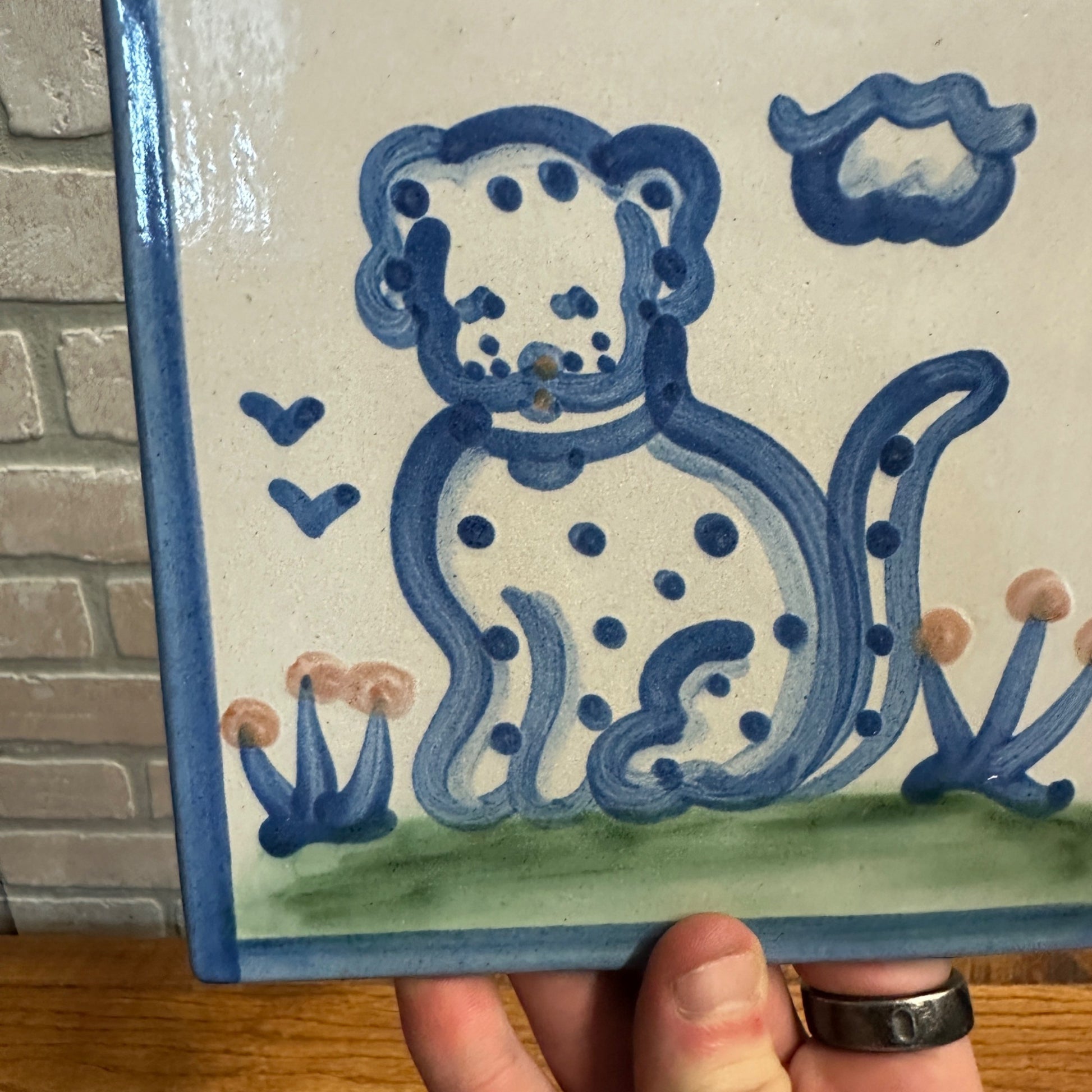 Mary M.A. Hadley Pottery Dog/Puppy Square Trivet Tile Country Scene