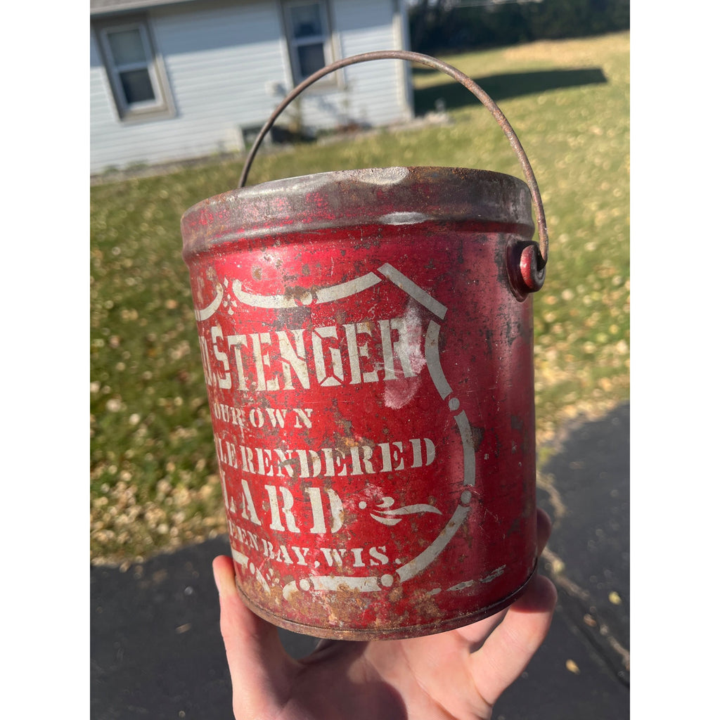 Vintage 1920s Geo. Stenger Green Bay Wisconsin Tin Advertising Lard Pail Wis WI