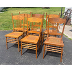 Vintage Antique Oak Cane Woven Chairs Farmhouse Kitchen
