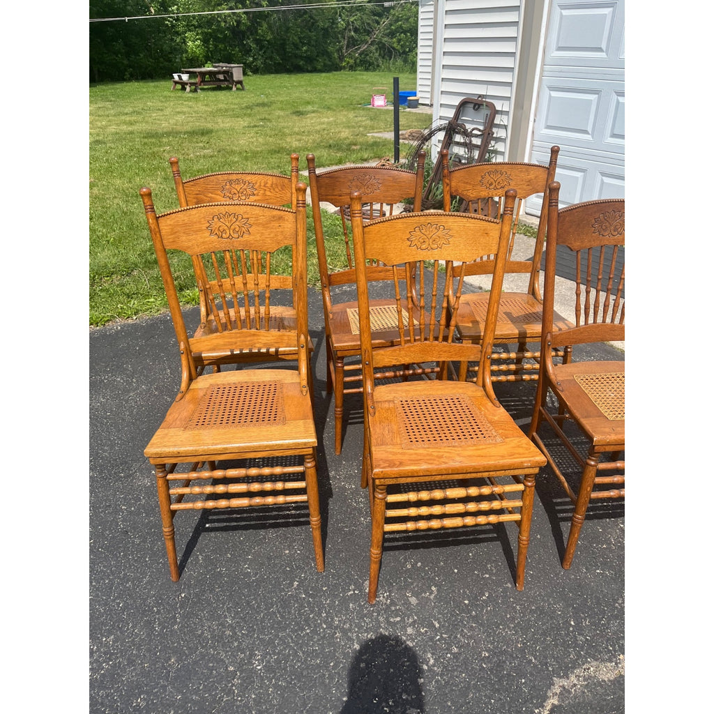 Vintage Antique Oak Cane Woven Chairs Farmhouse Kitchen