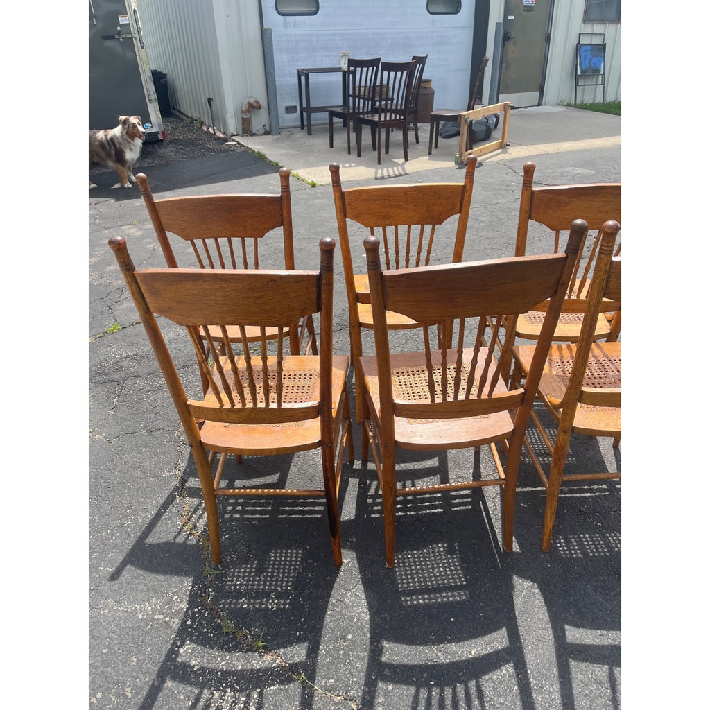 Vintage Antique Oak Cane Woven Chairs Farmhouse Kitchen