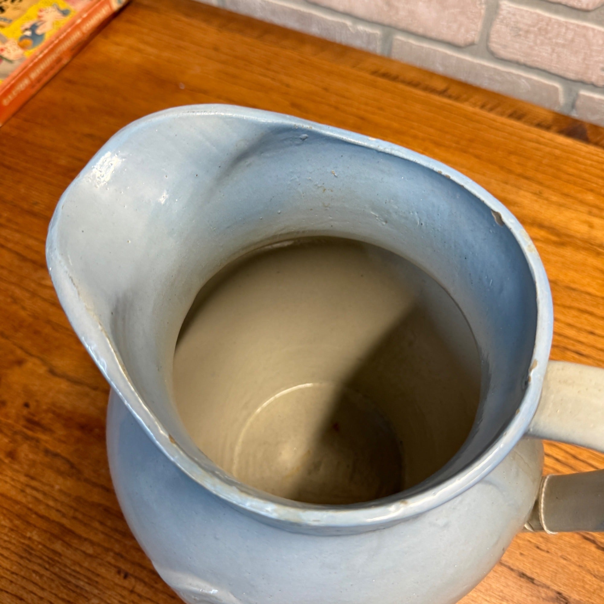 Antique Blue White Red Wing Stoneware Salt Glaze Lily Pitcher Yellowware As-Is