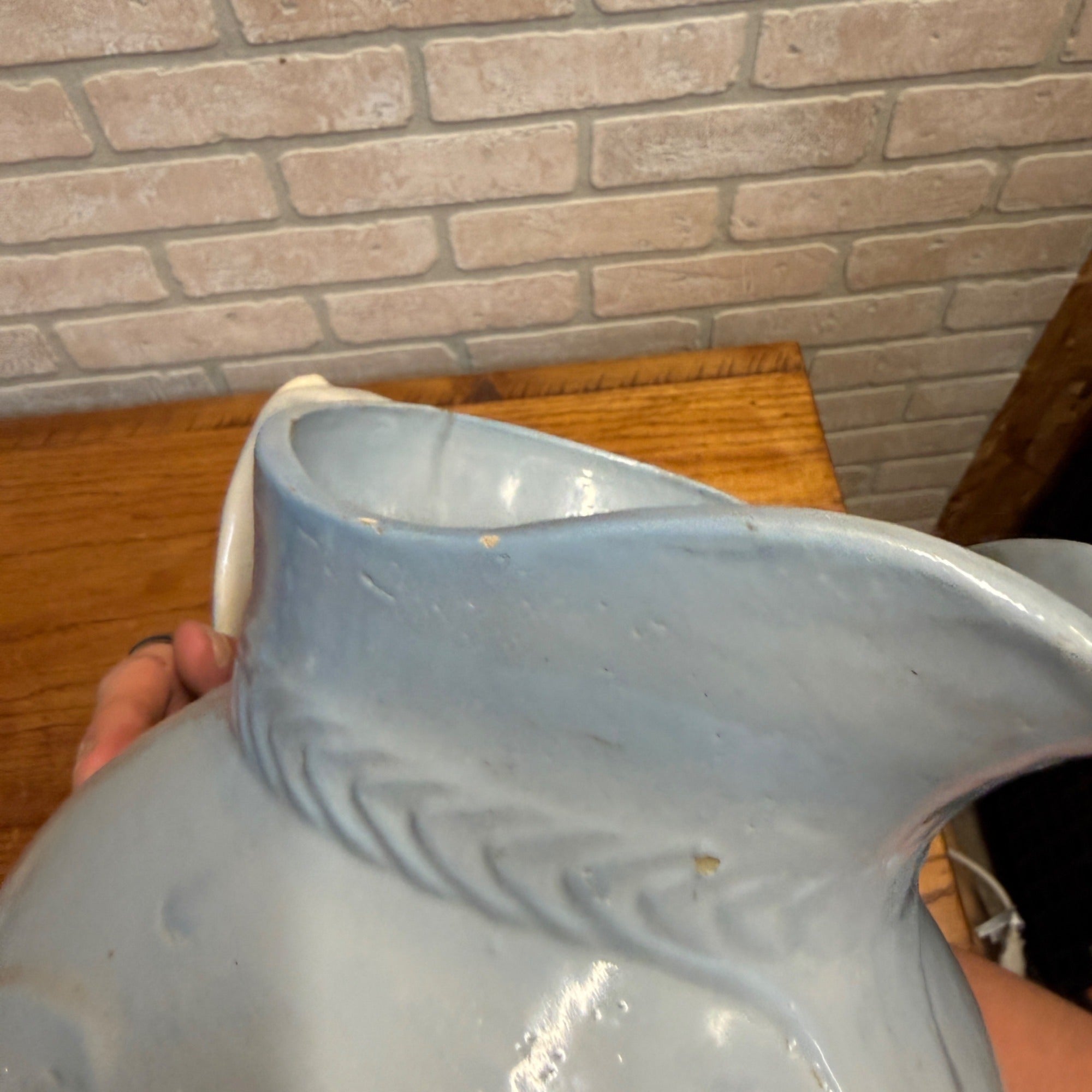 Antique Blue White Red Wing Stoneware Salt Glaze Lily Pitcher Yellowware As-Is