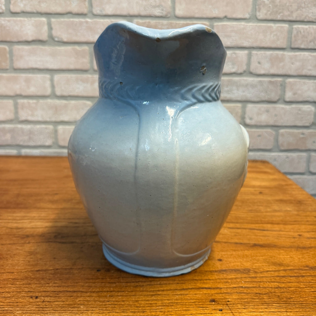 Antique Blue White Red Wing Stoneware Salt Glaze Lily Pitcher Yellowware As-Is