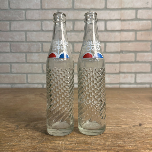 Vintage 1970s Double Cola 10oz Glass Soda Bottle Ribbed