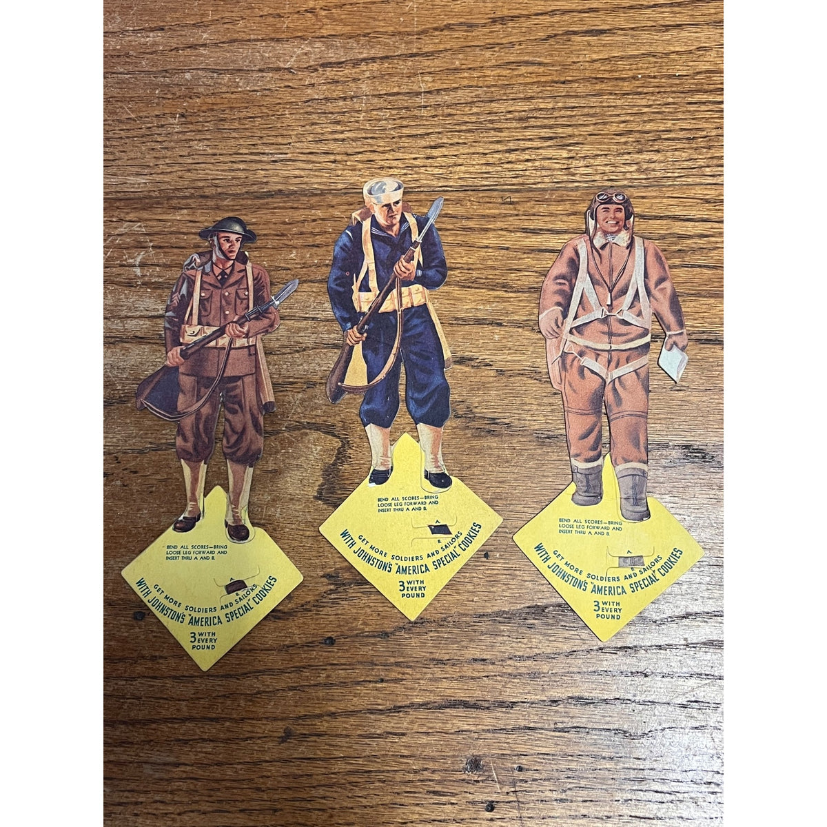 Vintage WWII Johnston's Cookies Soldiers Cardboard Doll Premiums