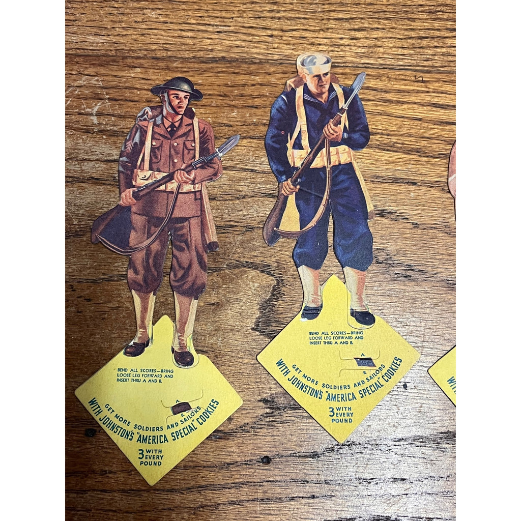 Vintage WWII Johnston's Cookies Soldiers Cardboard Doll Premiums