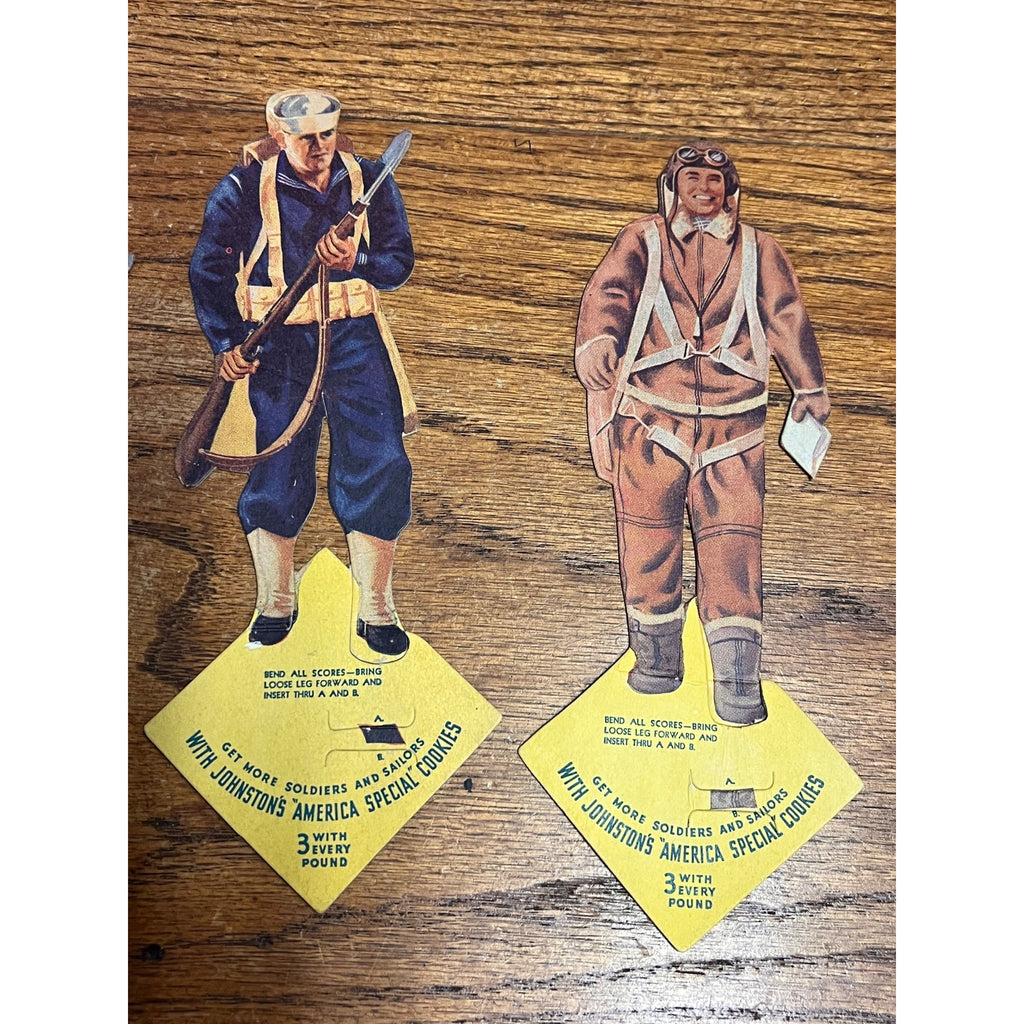 Vintage WWII Johnston's Cookies Soldiers Cardboard Doll Premiums