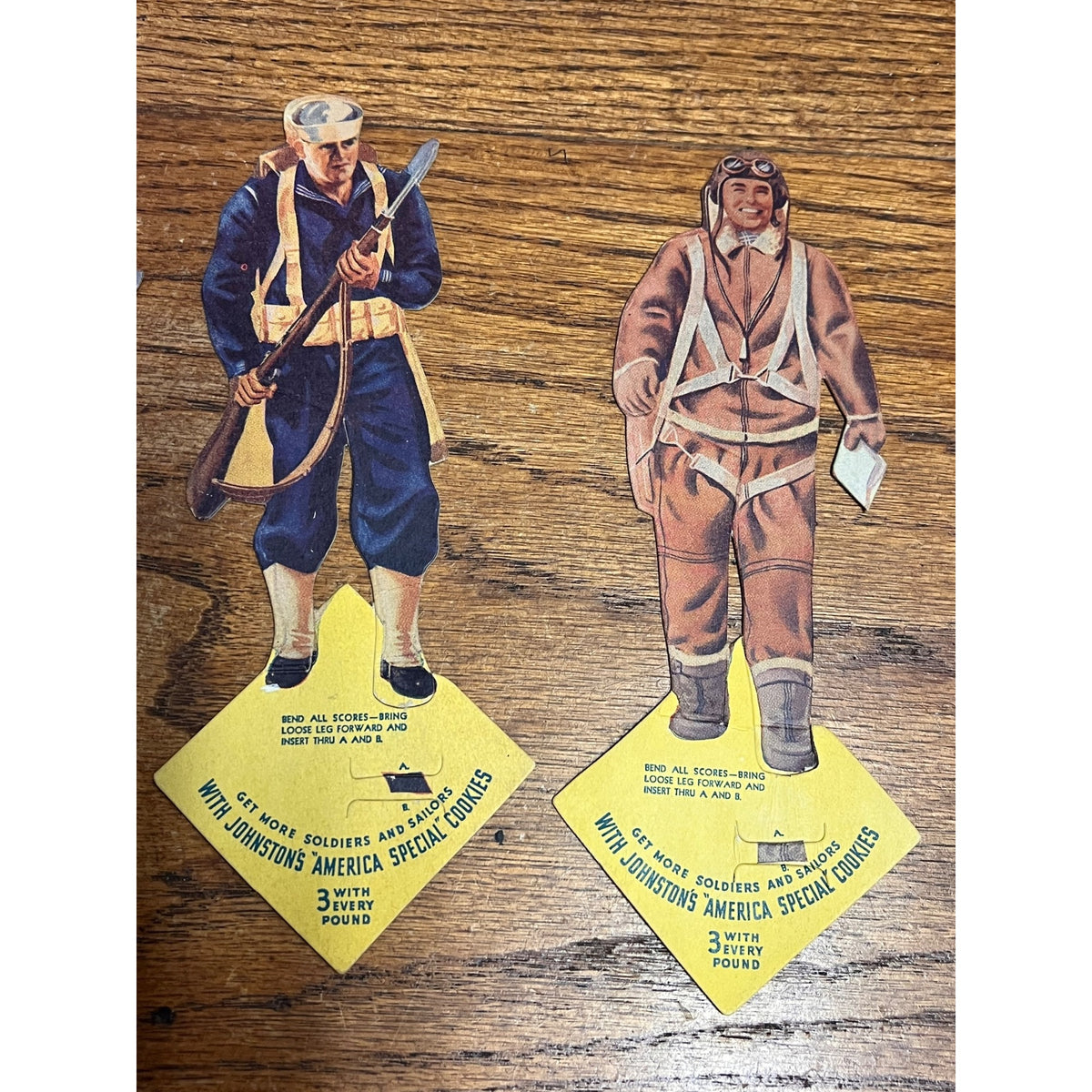 Vintage WWII Johnston's Cookies Soldiers Cardboard Doll Premiums