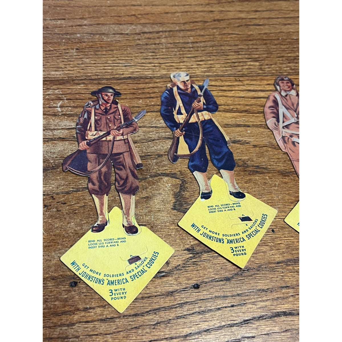 Vintage WWII Johnston's Cookies Soldiers Cardboard Doll Premiums