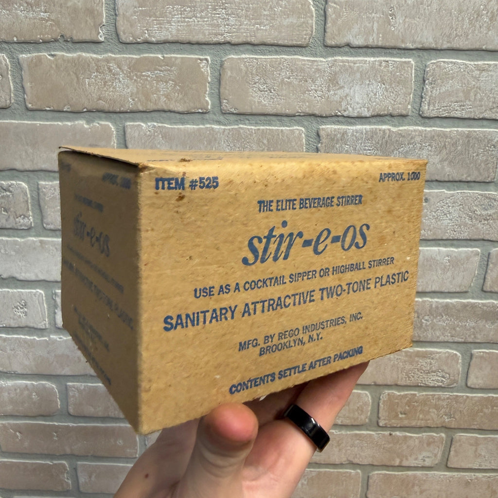 Vintage 1950s Stir-e-os Cocktail Highball Drinking Straws Advertising Box w/ Straws